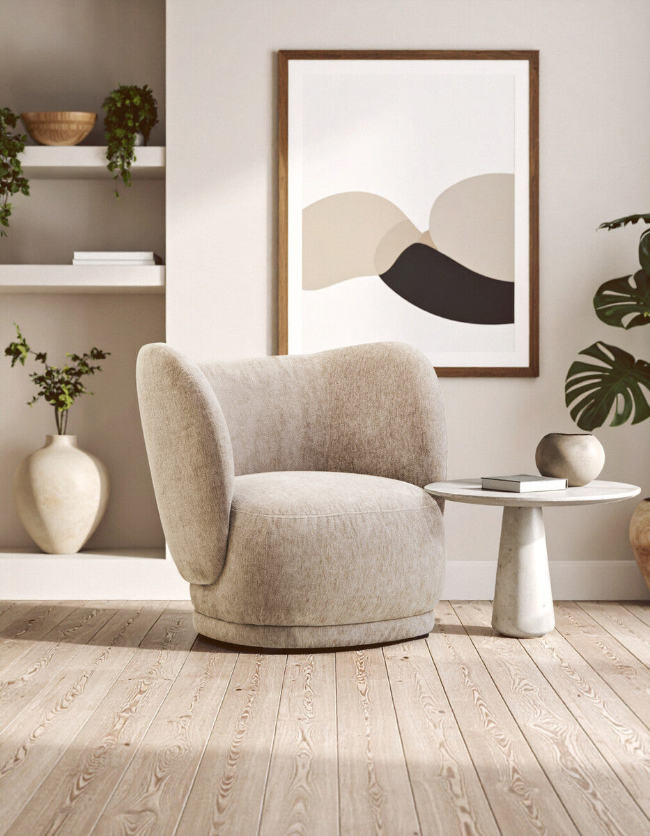 Curved Chenille Delray Accent Chair in Deep Stone – Sculptural Seating for Modern Interiors