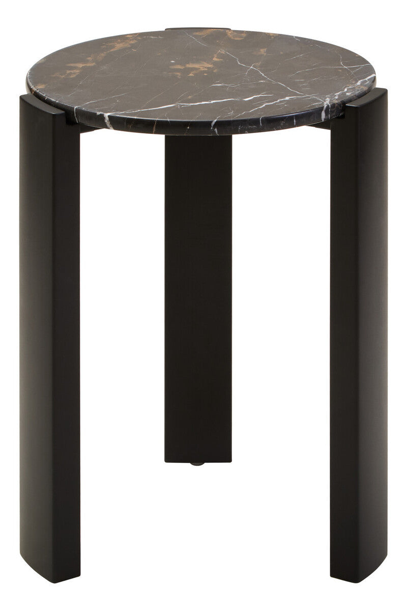 Black Marble Round Side Table – Sculptural Workspace Accent with Natural Stone Top