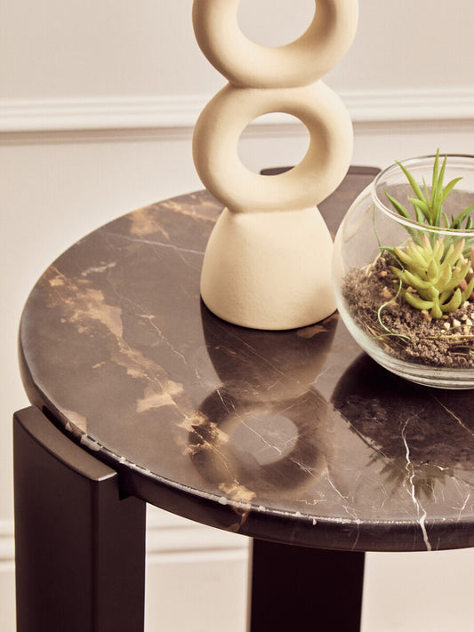 Palermo Black Marble Top Round Side Table