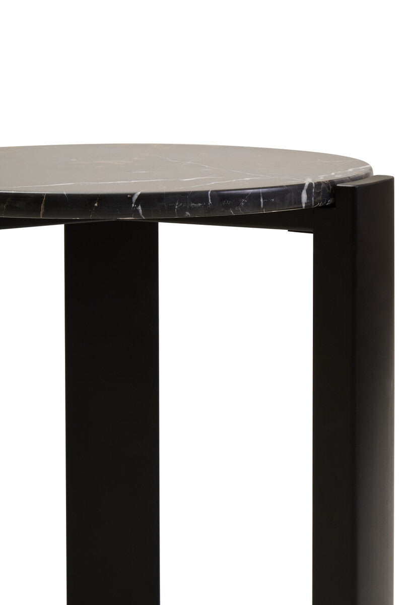 Black Marble Round Side Table – Sculptural Workspace Accent with Natural Stone Top