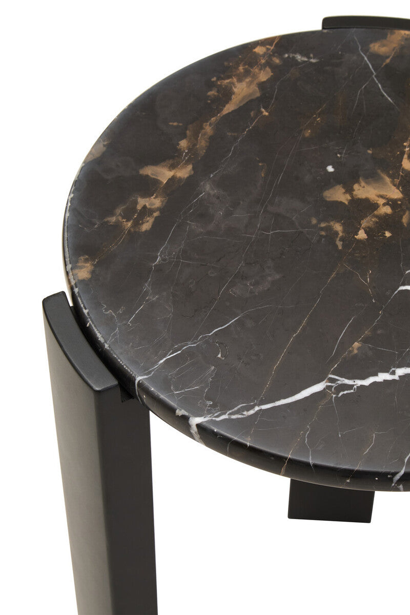 Black Marble Round Side Table – Sculptural Workspace Accent with Natural Stone Top