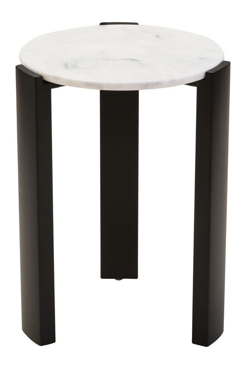 White Marble Round Side Table – Minimal Workspace Accent with Natural Stone Top