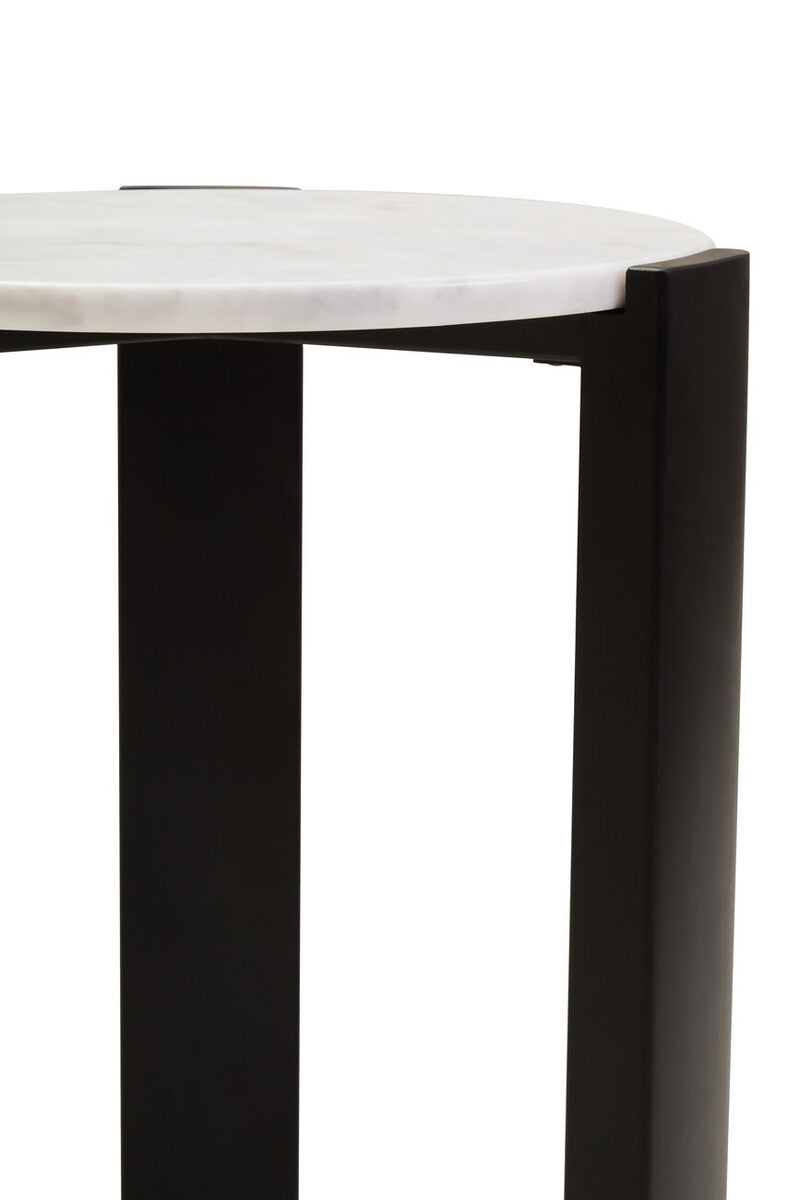 White Marble Round Side Table – Minimal Workspace Accent with Natural Stone Top