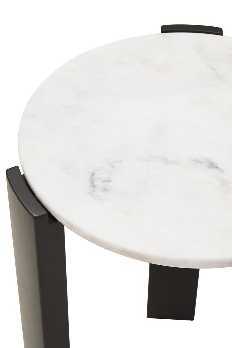White Marble Round Side Table – Minimal Workspace Accent with Natural Stone Top