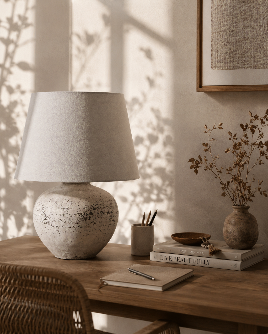 Regola Stone Ceramic Table Lamp – Fabric Shade