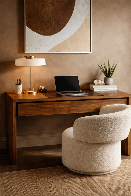 Sheesham & Acacia Wood Console Desk with Drawers – Natural Workspace Desk