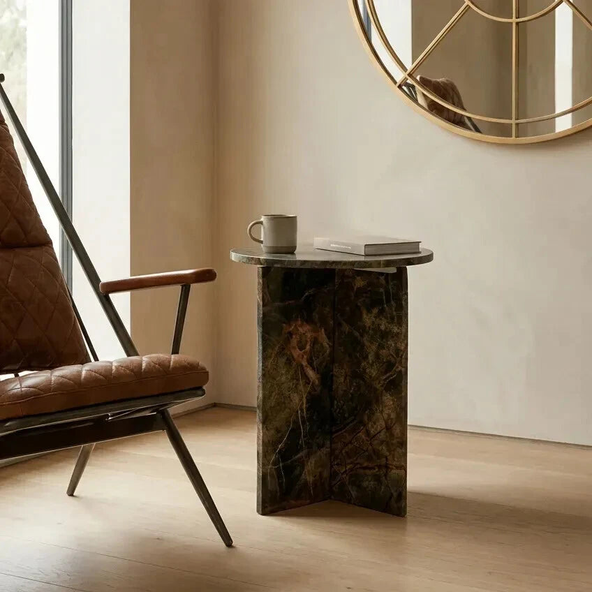 Fazio Forest Green Marble Round Side Table