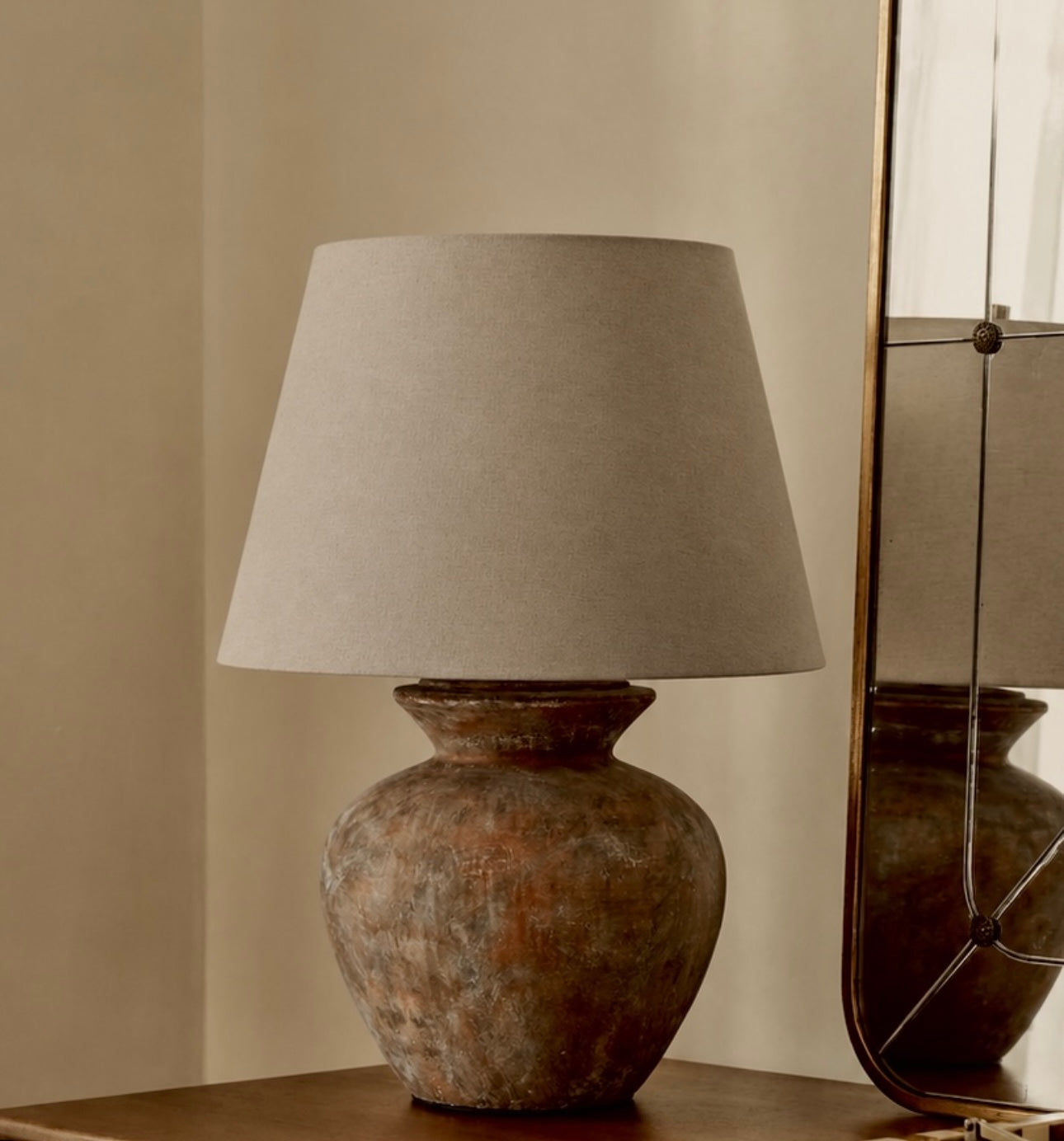 Siena Brown Round Desk Lamp With Linen Shade