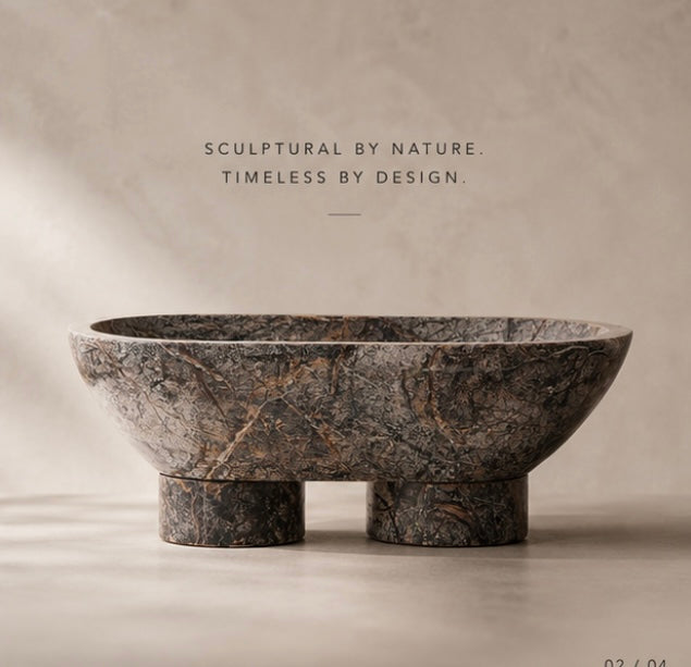 Forest Green Marble Pedestal Bowl – Sculptural Workspace Accent with Natural Veining