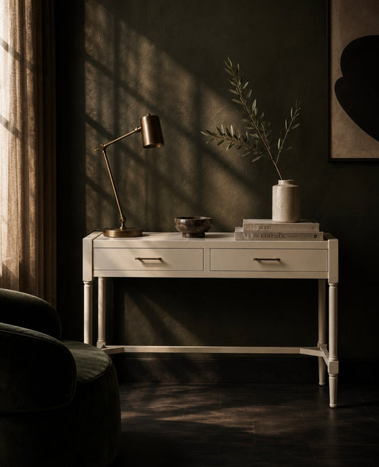 Heritage Ivory Desk with Dual Drawers – Workspace Desk with Carved Legs