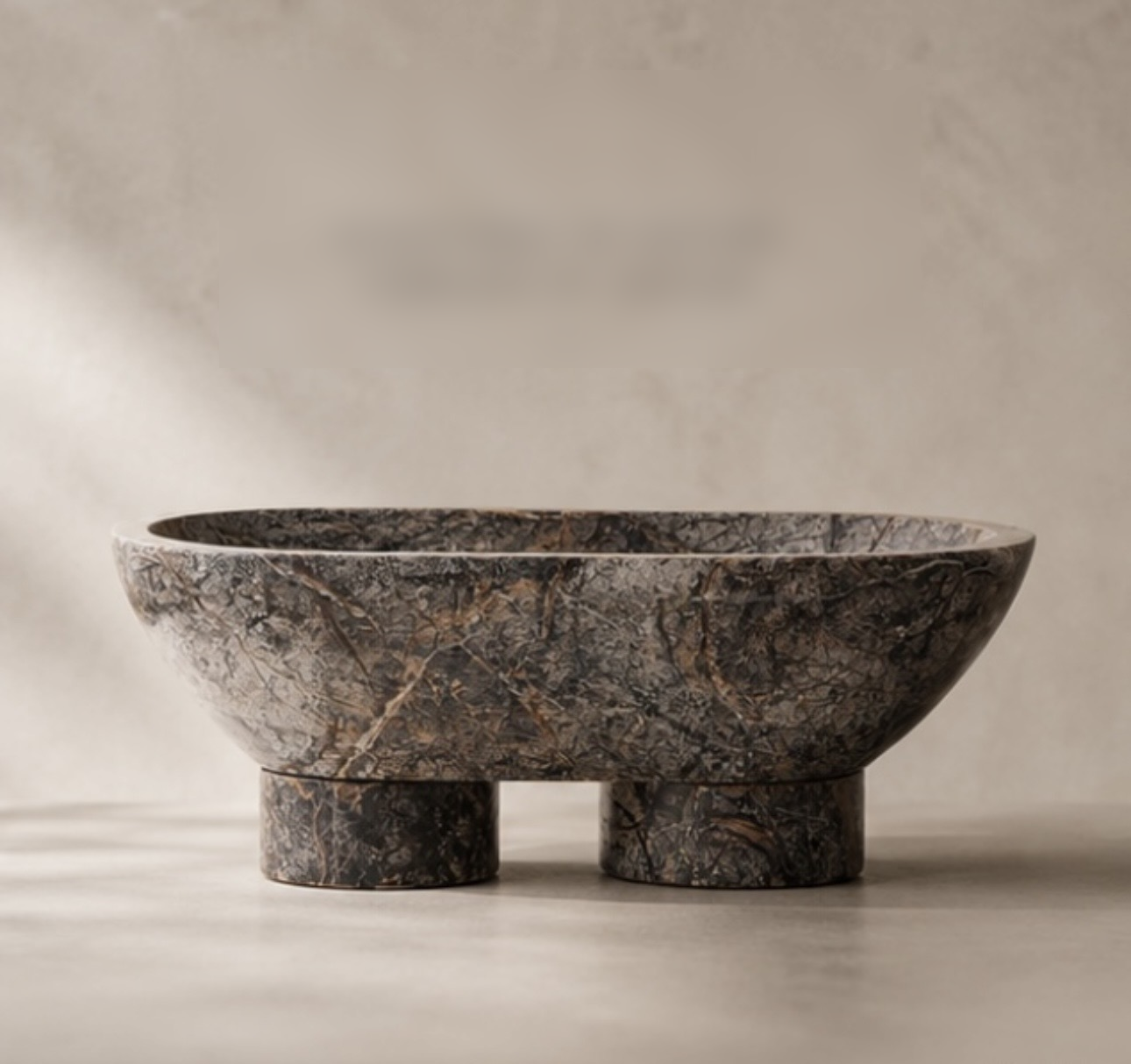 Forest Green Marble Pedestal Bowl – Sculptural Workspace Accent with Natural Veining