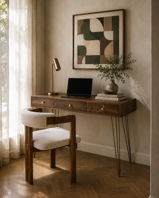 Flori Wood Veneer Desk with Three Drawers