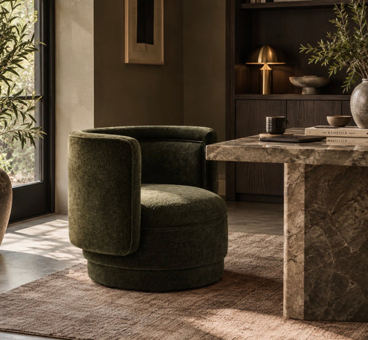 Drake Forest Green Chenille Curved Chair