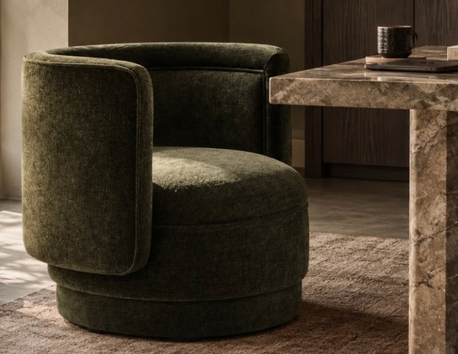 Drake Forest Green Chenille Curved Chair