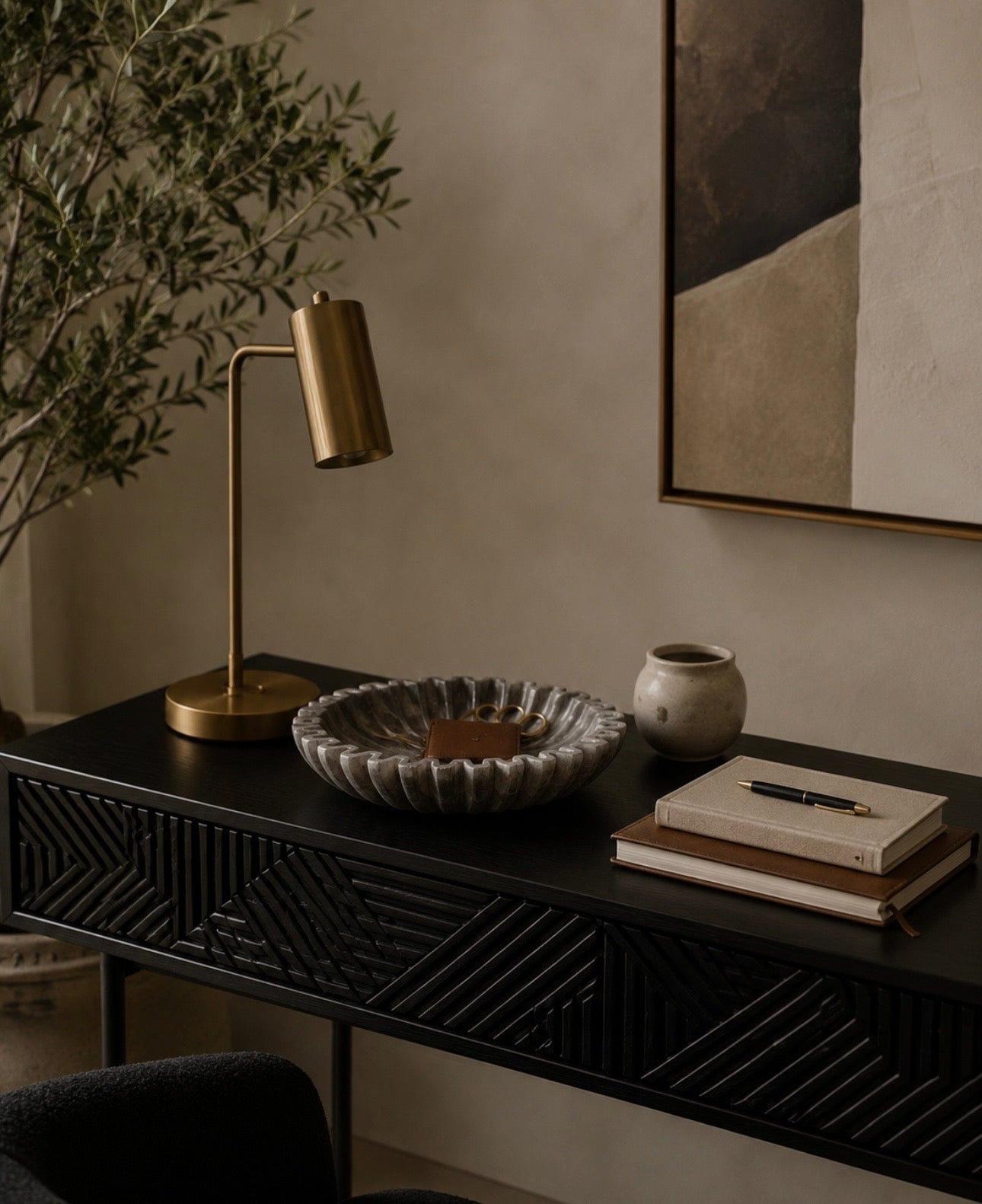 Savio Small Grey Fluted Marble Desk Bowl