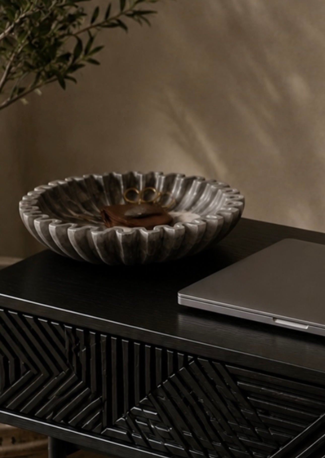 Savio Small Grey Fluted Marble Desk Bowl