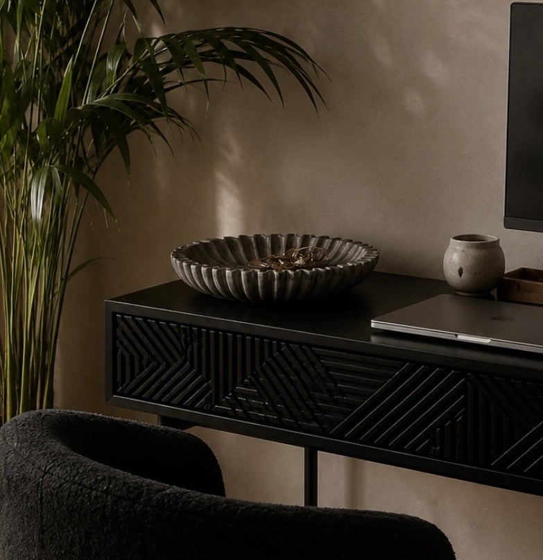 Savio Large Grey Fluted Marble Desk Bowl