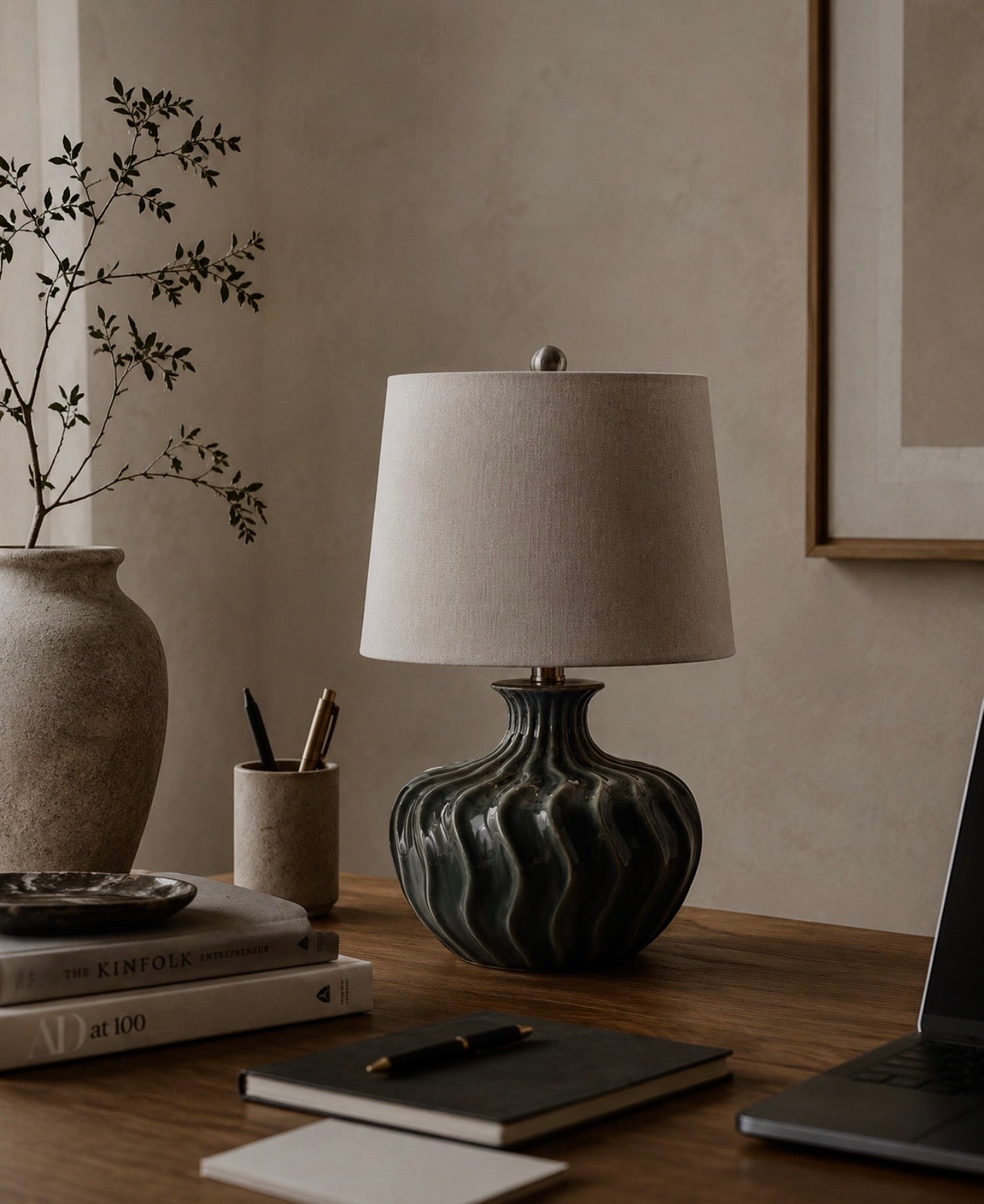 Veyla Ceramic Desk Lamp – Linen Shade