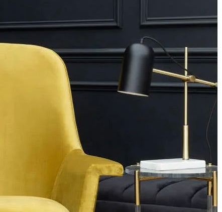 Black & Gold Adjustable Desk Lamp with Marble Base – Refined Workspace Lighting with Material Contrast