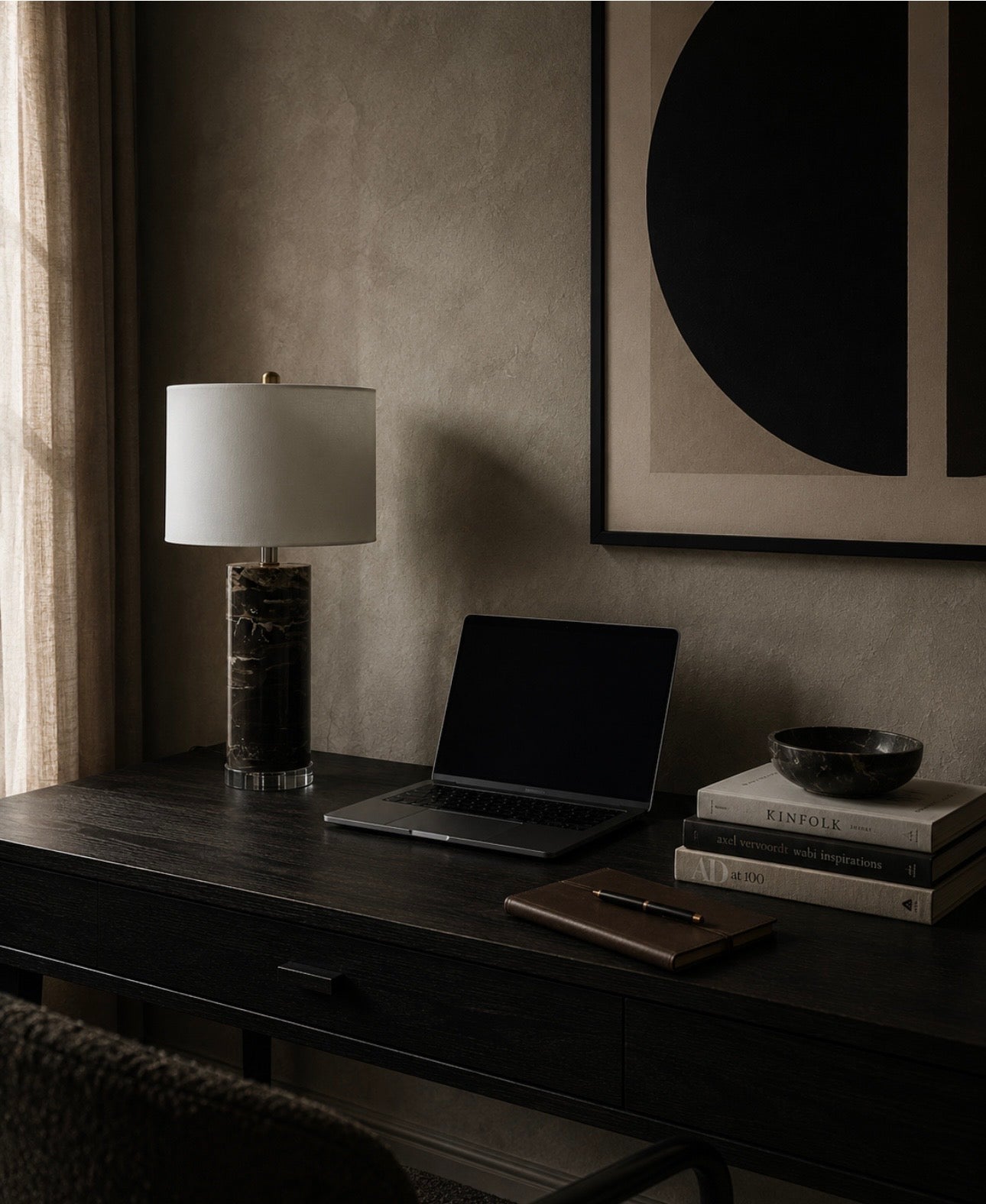 Ebony Black Marble Table Lamp Chrome Base