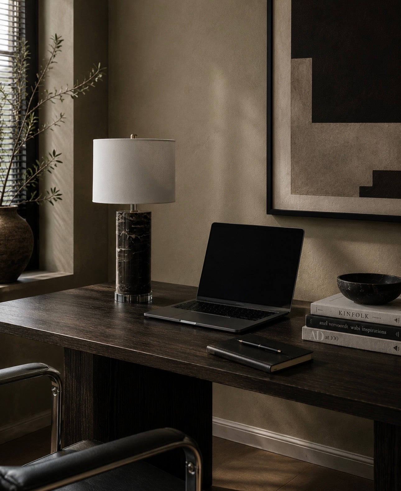 Ebony Black Marble Table Lamp Chrome Base