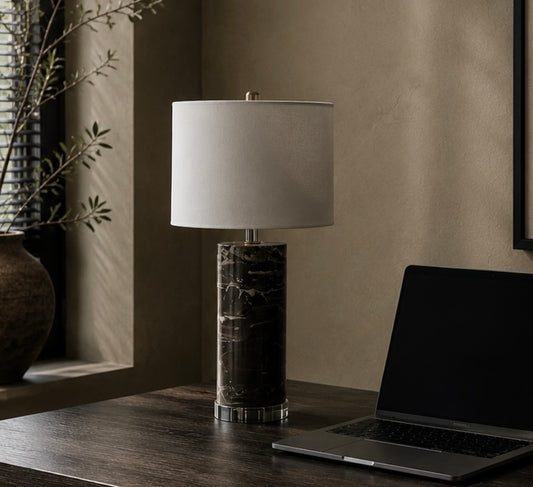 Ebony Black Marble Table Lamp Chrome Base