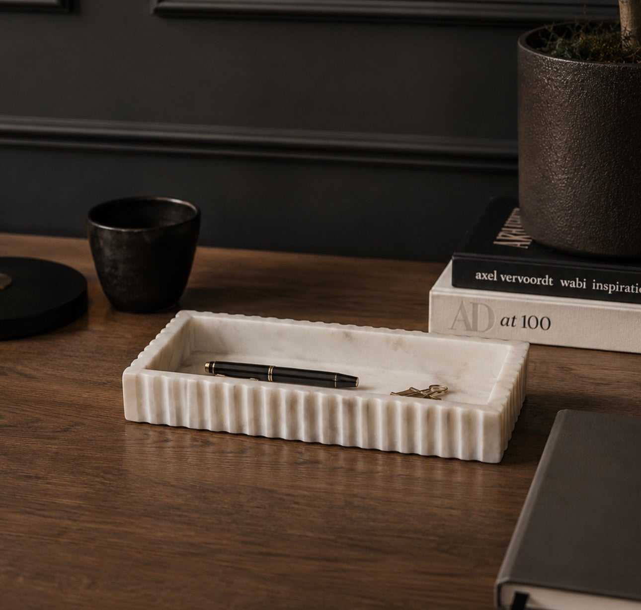 Savio Fluted Marble Desk Organiser