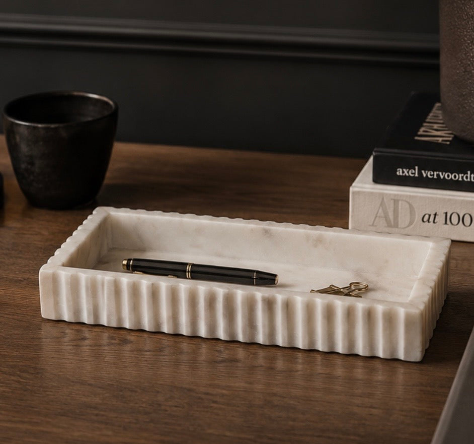 Savio Fluted Marble Desk Organiser