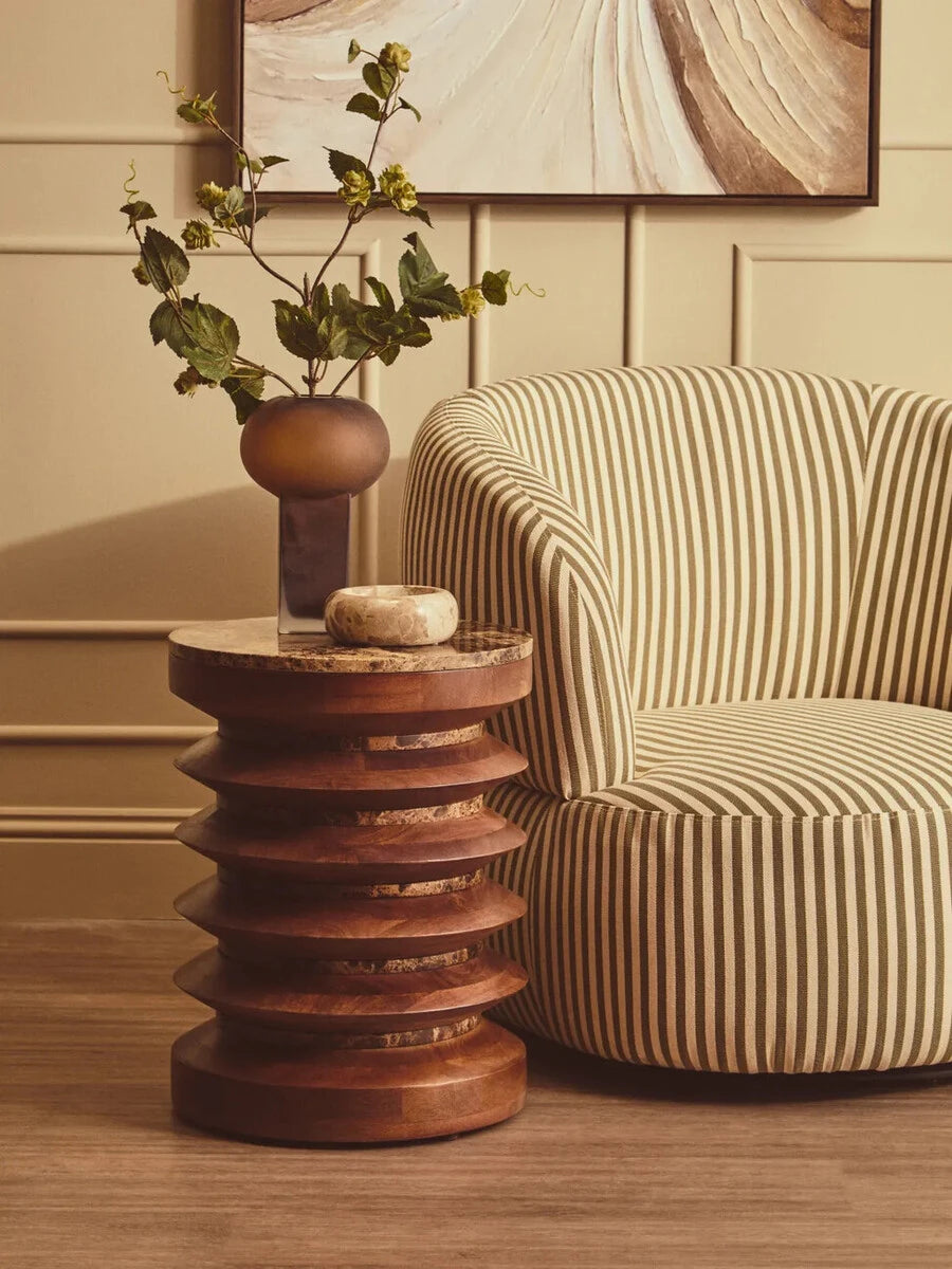 Paris Olive Green and White Stripe Swivel Chair